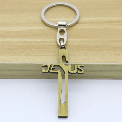 Jesus Cutout Cross Keychain, Minimalist Religious Keyring with Swivel Clasp, Christian Gift for Church Souvenir