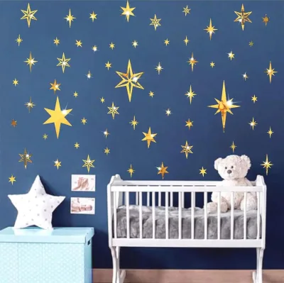 For Hollow Starry Mirror PVC Wall Stickers 78 Stars Starlight 3D Children's Room Kindergarten Home Decoration