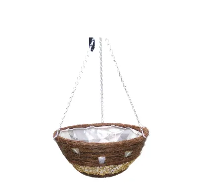 Hot Sale Outdoor Simple Style Rattan Hanging Basket with Hole for Flower Pot Planting Garden Use
