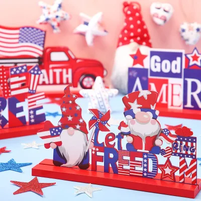American Flag Wooden Signs Table Decorations Wood Craft Kits for Independence Day Party Art Style Home Theme