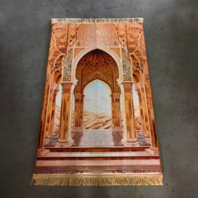 Muslim Islamic Prayer Mat Premium Quality Ramadan Gift Knee Friendly 3D Printed Prayer Mat Anti Slip with Polyester & 10mm Foam