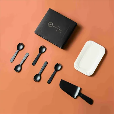 Wholesale All Black Disposable Tableware Sets Disposable Plastic Tableware Set Disposable Party Tableware Set