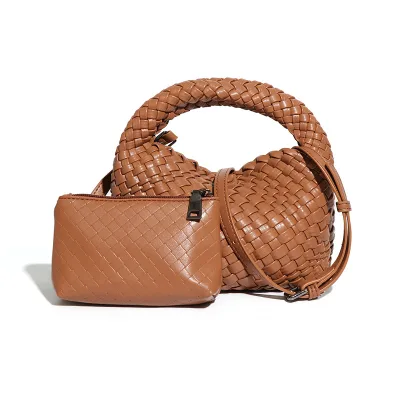 Factory-made PU Woven Vegetable Basket Womens Bag Compact Vintage Casual Shoulder/crossbody Small Magnetic Button Closure