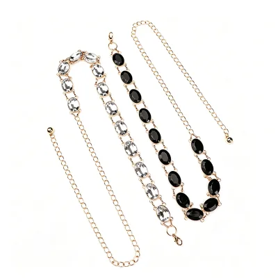 Metal Oval Rhinestone Waist Chain Women Adjustable Crystal Decor Waist Belt Luxury Shiny Body Chain for Dress Accessories