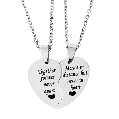 Women Men Together Forever Engraved Personalized Broken Heart Necklace Gift Stainless Steel Birthday Lovers 18K Gold Plated /