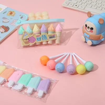 New Design 3d Pen Mini Cute Multicolor Cartoon Ice Cream Shape Cute Kids Wholesale Ice Cream 6-piece-set Highlighter Pen