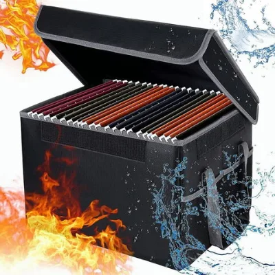 File Box with Lock Foldable Storage Case Waterproof Fireproof Document Storage Organizer Collapsible Filing with Handle