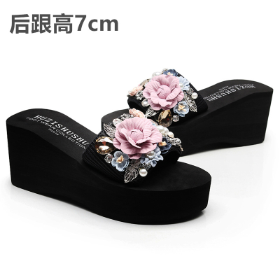 Summer Fashion Flat Sandals for Women Beach Casual Slide Slippers Ladies pink Sandals with Flower Upper