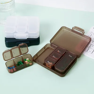 Mini Size Pill Holder Light Weight Pill Case Organizer Wheat Straw Vitamin Container Box for Outdoor Travel with 7 Compartment