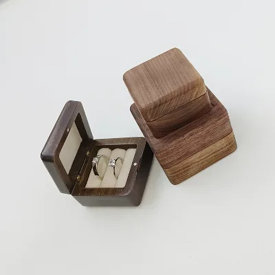 Customized Solid Jewellery Wood Ring Box , Double Slot Wooden Wedding Ring Box Packaging