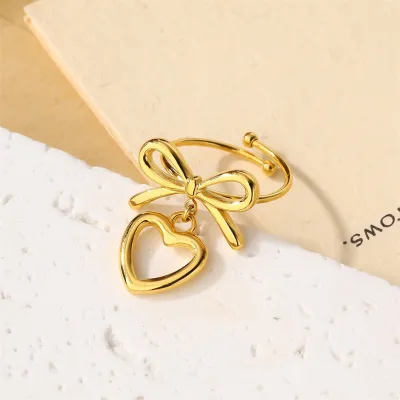 Wholesale Custom Women Heart Band Rings 18K Gold Plated Stainless Steel Cutout Open Ring INS Hot Trend Fresh Daily Jewelry