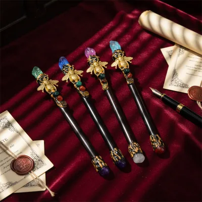New Design Natural Crystal Rough  Magic Wand   Healing Quartz Wooden Bee Wand for Decoration
