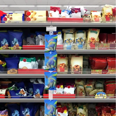 Countertop Freestanding Snack Packet Display Rack Multi-Clip Clear Chip Bag Holder for Convenience Store Checkout Promotion