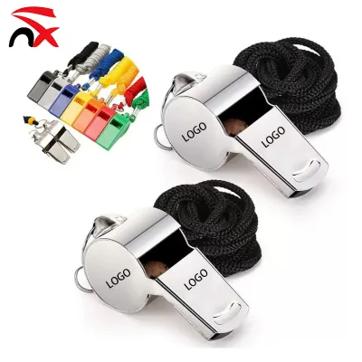 Hannuo Custom Loud Crisp Sound Stainless Steel Sport Referee Match Whistles With Lanyard