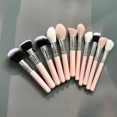 11 Pieces Silver Makeup Brush Set Professional pink Holographic pink studded Make-up Brushes Hot pink Aluminum Valentine Day
