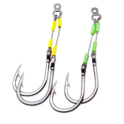 Wholesale High Carbon Steel Jig Hook Slow Pitch Trout Assist Fish Hook Double Fishing Hooks 3/0 to 10/0 for Float Fishing