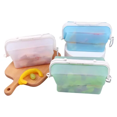 Custom Large Take Away Lunch Box Take Out Collapsible Silicone Container Food Box Vegetable Bags Storage Food Box Containers