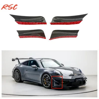 SR Style Dry Carbon Fiber Front Bumper Canards for Porsche 911 992.2 GT3 Self-adhesive