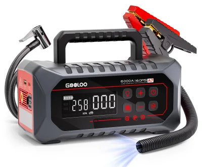 GOOLOO 12 in 1 A7 Car Jump Starter 6000A Peak 12V Portable Battery Booster With Tire Inflator LED Light for Truck Vehicle