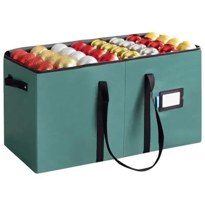 Christmas Ornament Storage Box for Holiday Ornaments Home Use 3 Inch Heavy Duty Storage Container with Handles Lids Green