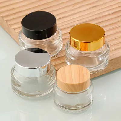 In Stock 15g 30g 50g Amber Glass Slant Shoulder Jar with Aluminum & Plastic Cap Face Cream Jar for Cosmetics Sub Jar