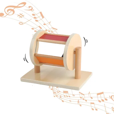 Montessori Spinning Drum Baby Wooden Toys for 1-3 Year Old with Mirror and Bell for Infant Toddler Sensory Development Toys