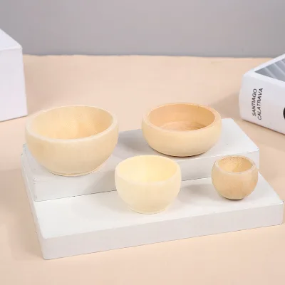 Wholesale Natural Wooden Small Bowl Kids Handmade Diy Painting Toys Home Decoration