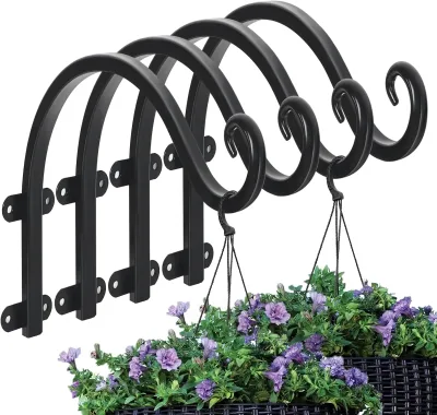 2-Pack Modern Iron Rust Resistant Plant Hooks 6-Inch Hanging Brackets Garden Wall Hanger Bird Feeders Planters Lanterns Wind