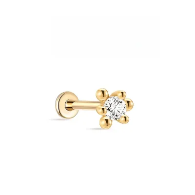 Dainty 18K Solid Gold Marquise Four Prong Flat Back Internally Threaded Earrings Hypoallergenic Sleep Friendly No Removal