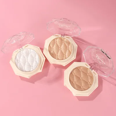 High Quality 2-Color Diamond Shiny Glitter Cream Premium Makeup Herbal Facial Bronzer Highlighter Powder Palette