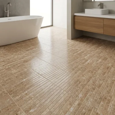 Noce Travertine Fluted Kit Kat Marble Mosaic Parquet Modern Hotel Interior Wall Kitchen Backsplash Tiles Graphic Design 10mm