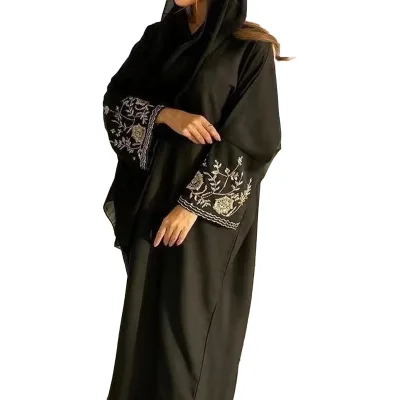 Women's Islamic Dress Saudi Abaya Plus Size Custom Embroidery Abaya Women's Abaya Turkey Muslims Dress Black Kaftan Front Open