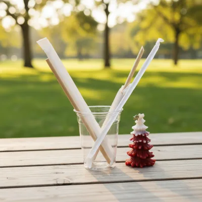 Custom Logo Natural Kraft Paper Straws Individually Wrapped Biodegradable Pointed Tip Sharp End Drinking Straws for Tea Juice
