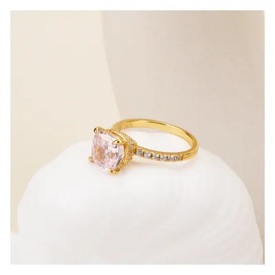 High Quality Engagement 925 Silver Fine Jewelry Multiple Layers 10K Gold Plated High-Carbon Diamond Pink Wedding Rings for Women