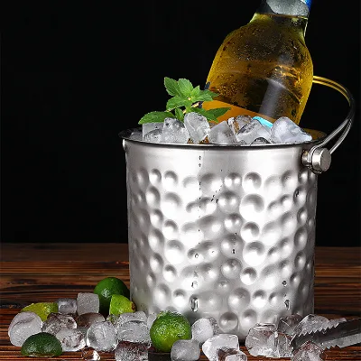 3/6/9L Bar Accessories High Grade Champagne Bucket Bar KTV Fashion Stainless Steel Hammer Grain Ice Bucket With Handle