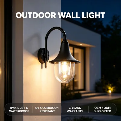 Wholesale OEM Bulk IP44 Outdoor Waterproof Classic Plastic Body PC Lights Outdoor Garden Wall Light Landscape Light