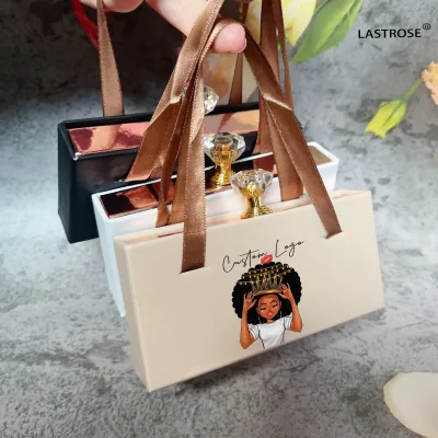 Nude Lashbox OEM Lashpackaging Gift Box with 3D Faux Mink Lashes Rectangle Eyelash Packaging Box case with Silk Ribbon