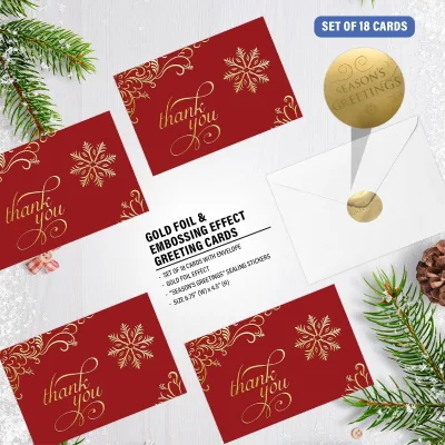 18 Christmas Thank You Cards with Foiling & Embossing 6.75x4.5 Inch Wallet Envelopes with Sealing Stickers Ordinary Paper