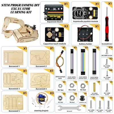 Education STEM Programming DIY Excavator Learning Kit Wooden Electronic Component Kit for Microbit