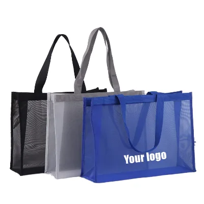 Transparent Mesh Eco-friendly Tote Bags Single Shoulder Swimming Beach Reusable Grocery Nylon Net Shopping Bag Customizable