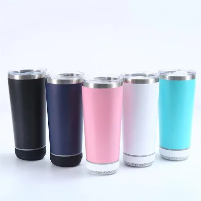 20oz Music Speaker Cup Double Walled Music Travel Mugs with LED Light for Christmas,Mother's Father's Day Gift