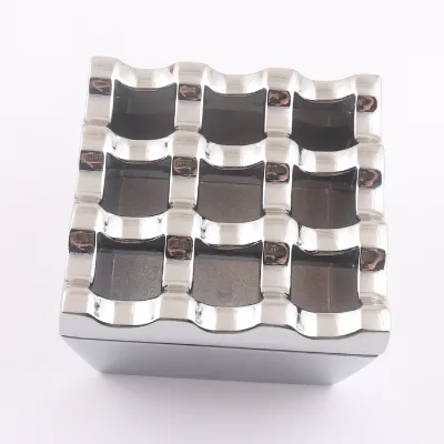 Hot Sale Silver 9 Holes Metal Windproof Cigar Ashtray with Customized LOGO