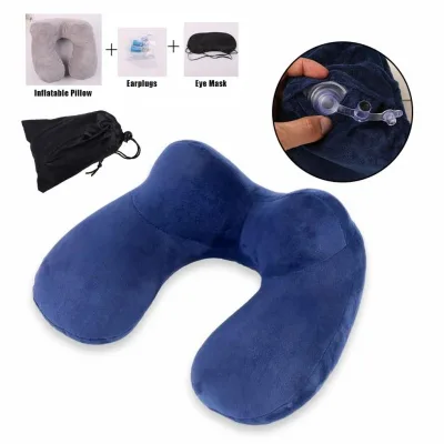 Outdoor Travel Pillow Super Soft Crystal Velvet Inflatable U-shaped Lunch Break Pillow air air Neck Pillow Three-piece Set