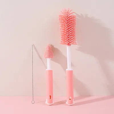 Baby Silicone Bottle Brush Set, 3 Pcs Cleaning Brushes for Baby Bottles, Nipples & Straw Cups