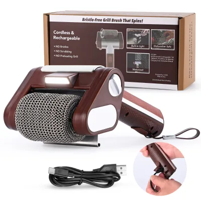 Factory Wholesale BBQ Automatic Cleaning Brush Rechargeable BBQ Roller Grill Cleaner Built-in Light Bristle-free Grill Brush