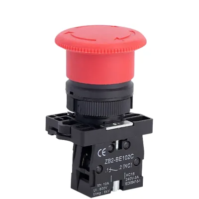 XB2-BS542C Emergency Stop Push Button Switch, Twist Release Metal Mushroom Head 1NC ZB2-BE102C Silver Contact Block 22mm