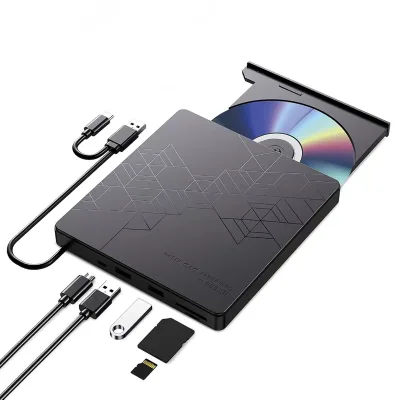 5-in-1 Ultra-Slim Portable Optical USB 3.0 External CD/DVD Drive CD ROM Burner Writer External Disk Drive for Laptop Desktop