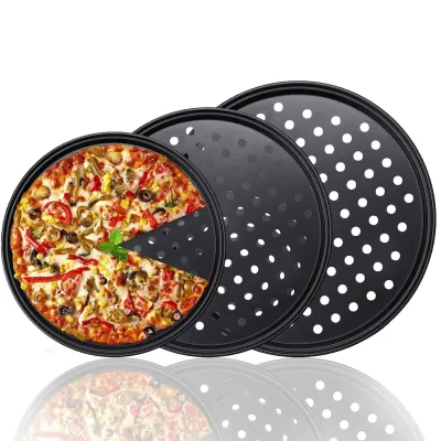 Wholesale Coating Round Pizza Crisper Tray Bakeware Set Pizza Pans Nonstick Carbon Steel Perforated Baking Pan