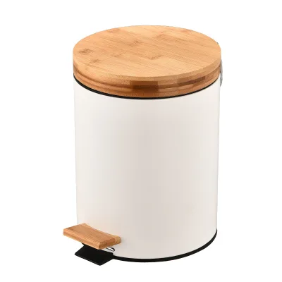 Multi-specification Stainless Steel Trash Can with Bamboo Cover Pedal Mute Trash Can