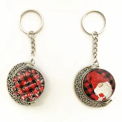 Christmas Keychain Santa Claus Pendant with Double-sided Rotatable Design Keyring